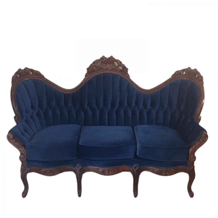 Mercy, Upholstered Blue Velvet Victorian Vintage Couch Chloe's